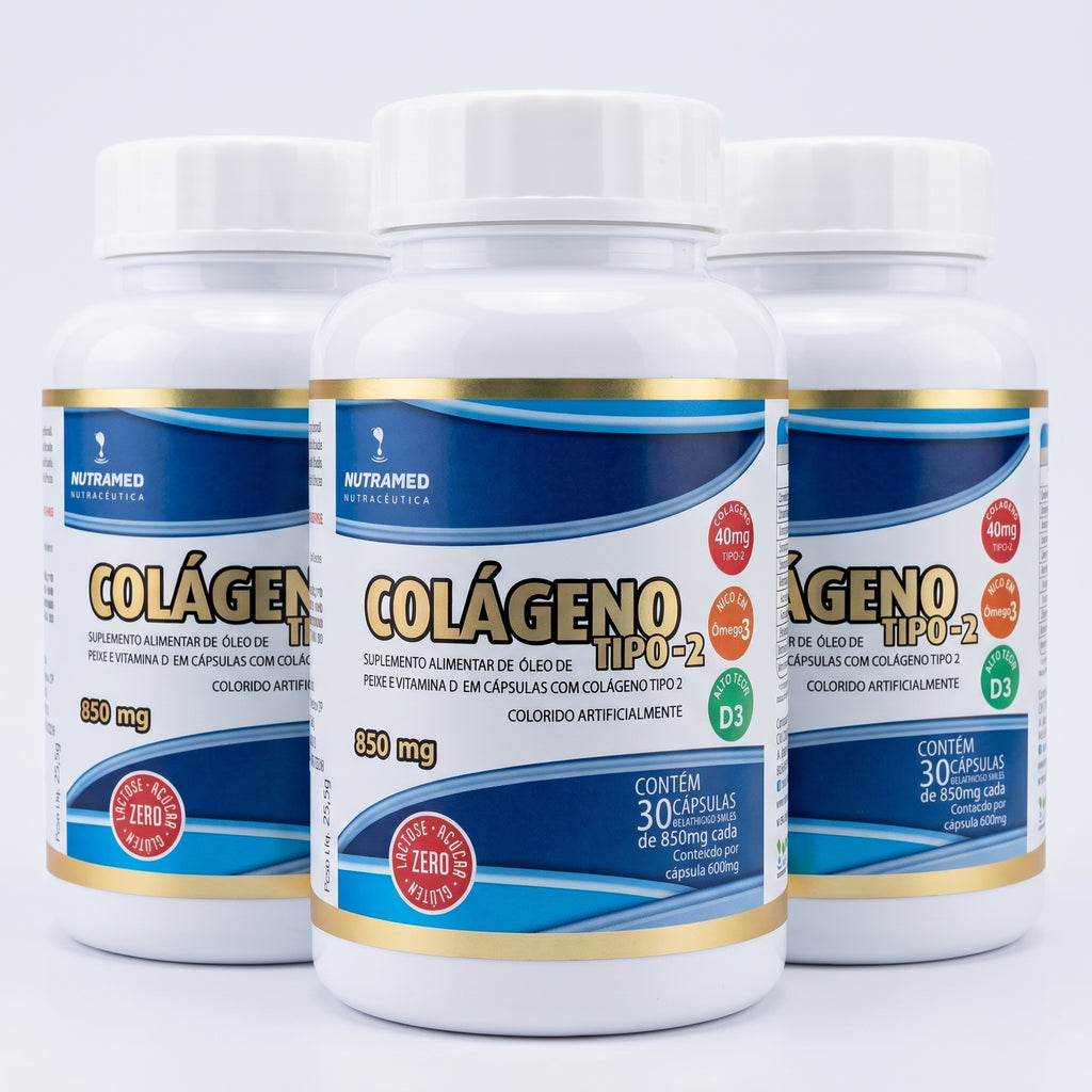 Colágeno Tipo 2 + Ômega 3 + Vitamina D3 | 30 Cápsulas