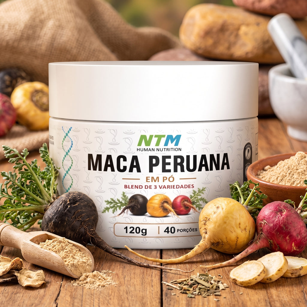 Maca Peruana 3X em Pó — Blend Negra, Amarela e Vermelha